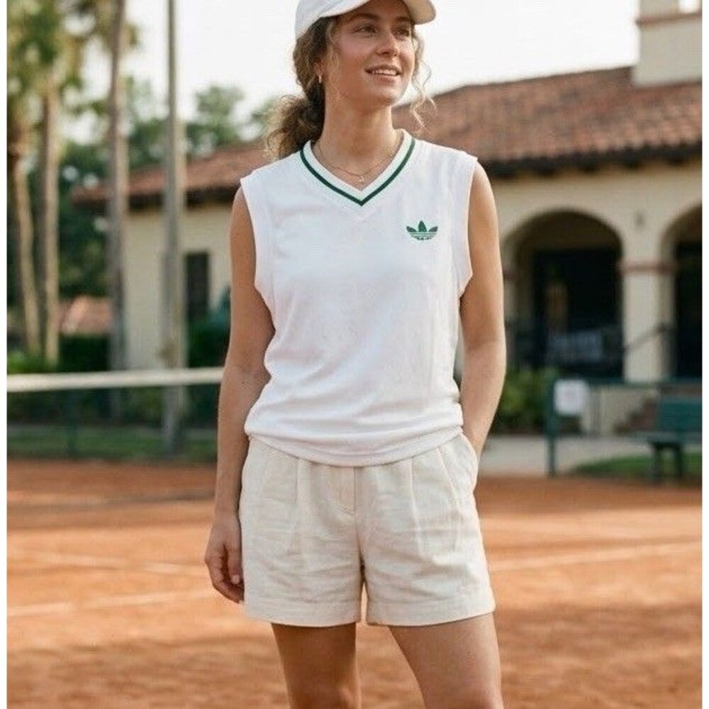 Adidas Originals Retro Tennis V-Neck Tank Top Vest White Forest Green Unisex